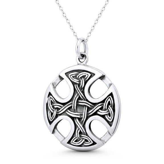 Canterbury Cross w/ Trinity Knot Triquetra Charm 37x27mm (1.5x1.1in) Pendant & Chain Necklace in Oxidized .925 Sterling Silver