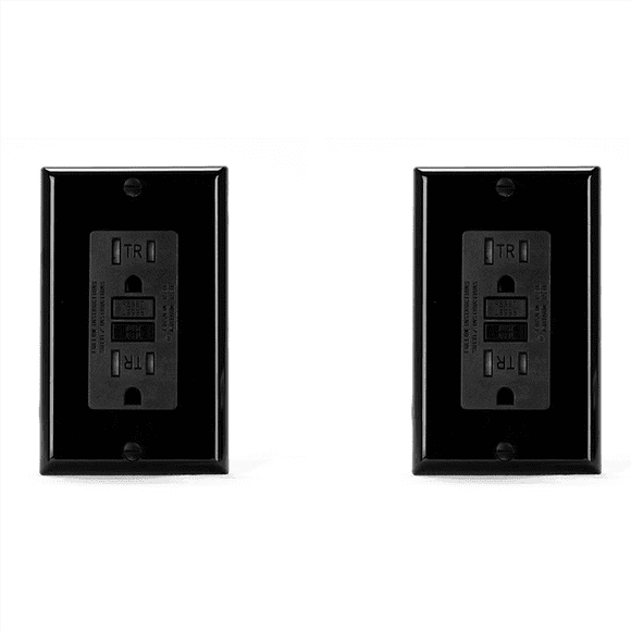 2X Prise GFCI 15 Ampères, Prise Électrique GFCI d'Auto-test, Prise GFCI pour Tamper avec Plaque Murale Noire,2x Prise GFCI 15A,Noir