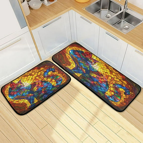 Colorful Art Cat Kitchen Rugs Set Non Slip Mats Runner for Dining Room