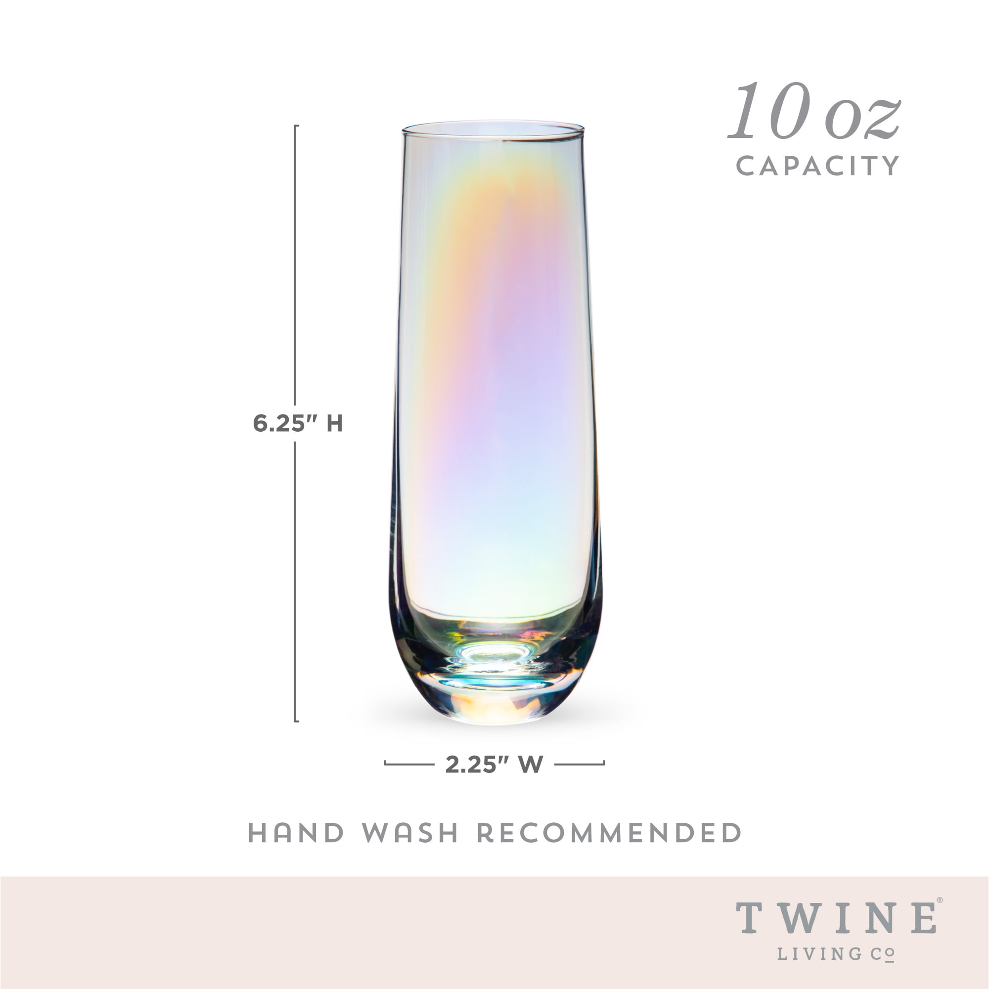 Twine Luster Champagne Flutes for Outdoor, Home Bar Gifts, 10 oz Set of 2