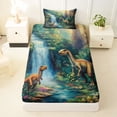 thumbnail image 3 of Feelyou Jungle Dino Wildlife Twin Sheet Sets for Kids Boys Girls, Waterfall Flower Bedding, Green Blue, 3-Piece, 3 of 5