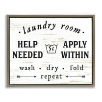 Stupell Industries Laundry Room Help Needed Typography Painting Brown Floater Framed Canvas Art Print Wall Art, 21 x 17