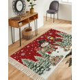 thumbnail image 3 of Red Christmas Area Rug 3x5 Living Rug with Tassel Woven Cotton Entryway Rugs Washable Bedroom Rugs Aesthetic Nursery Carpet Snowman Snowflake Xmas Tree Gifts Elk Winter Floor Mat for Laundry Room, 3 of 5