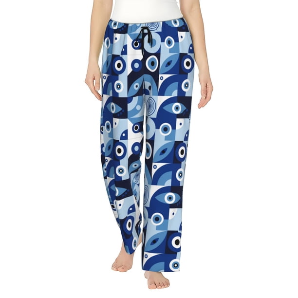 Fotbe Evil Eye Pantalones de Pijama para Mujer, Pantalones de Dormir, Pantalones Pj con Cordón y Bolsillos-Large