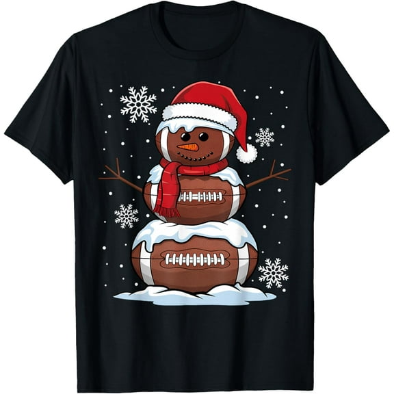 Merry Christmas Football Snowman Holiday Sports Xmas Pajamas T-Shirt Tee