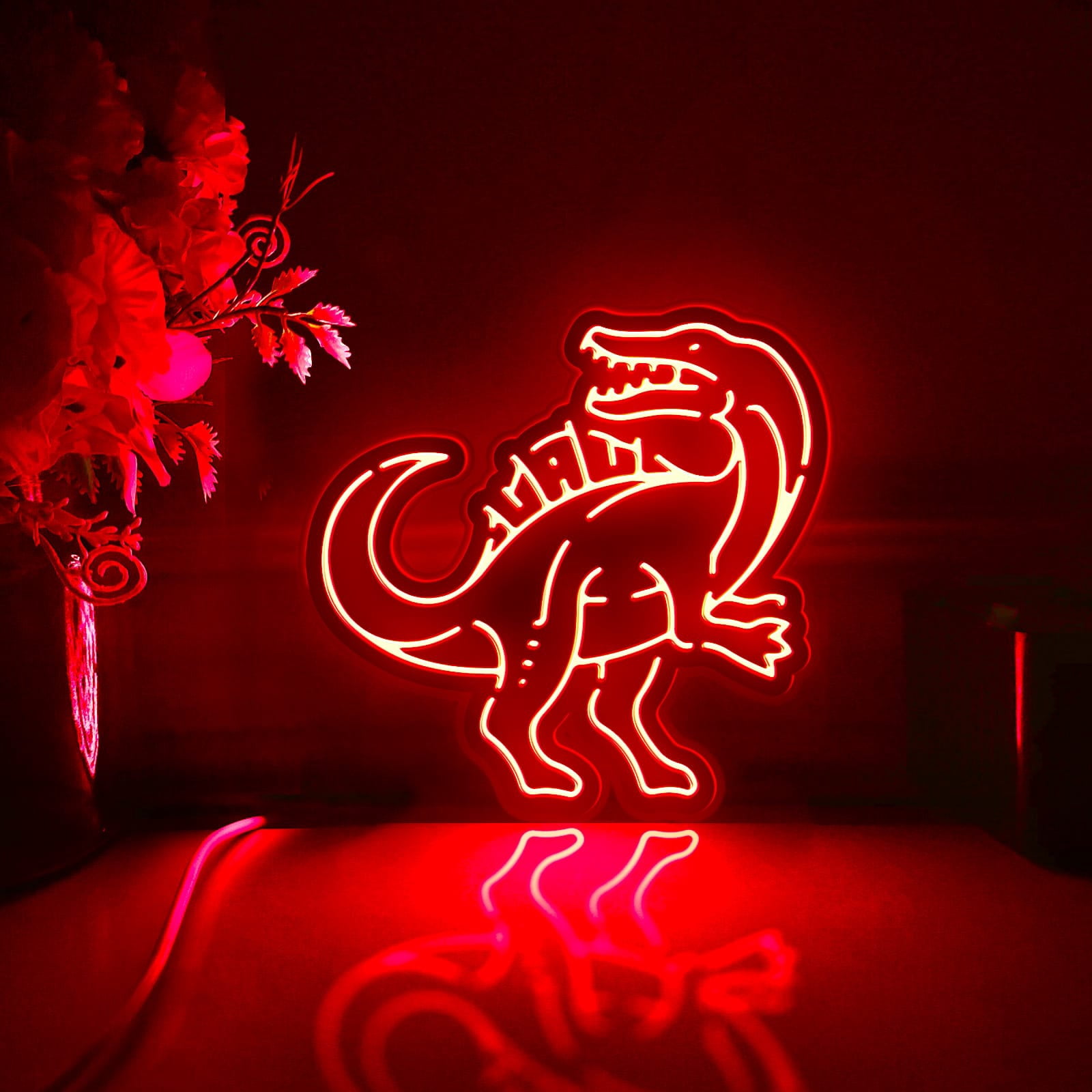 Dinosaur Led Light Box, Dimmable Neon-Like Light Signs USB Power for Wall Decor Bedroom Decoration, Color Flow Effect (WxH) 6"x6"
