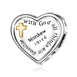 ROSIANNA 925 Sterling Silver Religious Heart Charm Bead