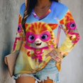 thumbnail image 2 of Super Kitties Womens T Shirts V Neck Long Sleeve Tops Causal Loose Summer T-Shirts S, 2 of 7