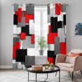 thumbnail image 4 of Red Black Geometric Kitchen Curtains Window Panels, Modern Abstract Art Block Insulated Window Treatment Curtain, Grommet Curtains for Bedroom/Living Room/Bathroom, 2 Piece 42"Wx84"L, 4 of 8