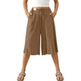 thumbnail image 5 of Qingpeng Womens Drawstring High Waist Cotton Linen Capri Culottes Lightweight Loose Wide Leg Pants Summer Beach Casual Trousers, 5 of 8