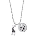 thumbnail image 1 of Delight Jewelry Silvertone Antiqued Giraffe Silvertone Script Initial Disc - W - Charm Necklace, 20"+3", 1 of 4