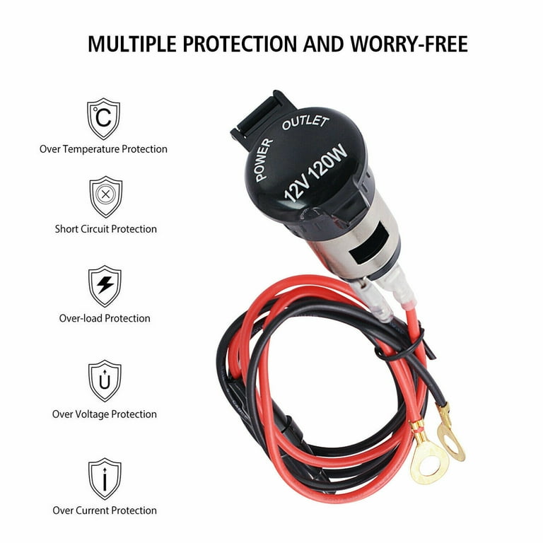 Cigarette Lighter Socket 12V Car Boat RV Female Power Outlet with Cover  Wiring