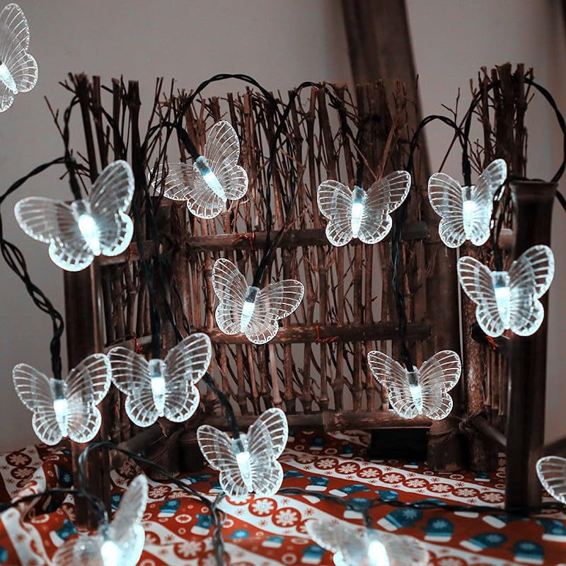 Huiyi LEDButterfly String Lights, 11m 60LED Outdoor Solar Powered String Light 8Mode Indoor for Lighting for Lawn Patio Wedding Party Decor