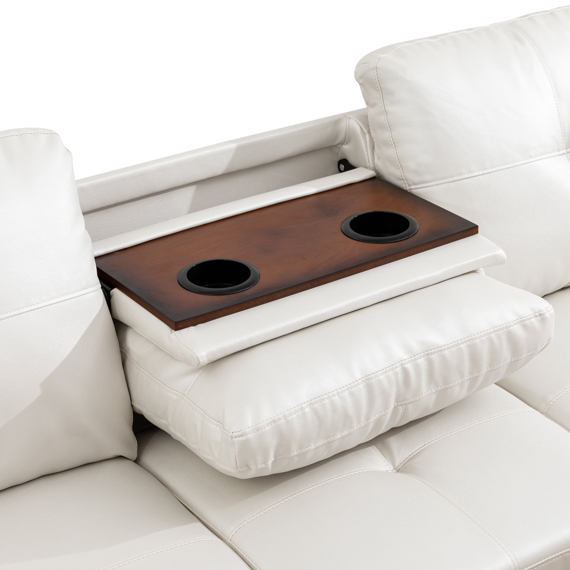 MAYEERTY 97.5" Faux Leather Sectional Sofa, 2-Piece Modular Couch Living Room Sofa Set without Ottoman, White (Right)