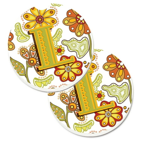 

Carolines Treasures CJ2003-LCARC Letter L Floral Mustard and Green Set of 2 Cup Holder Car Coasters Large multicolor