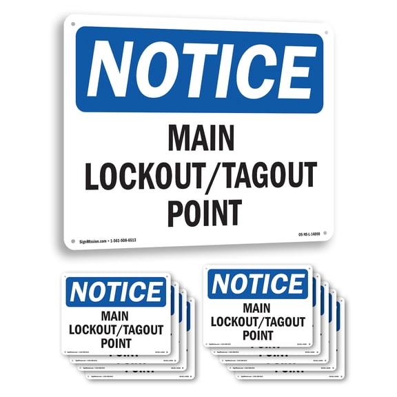Main Lockout Tagout Point OSHA Notice Rigid Plastic Sign 24 Inch x 18 Inch - 10 Pack