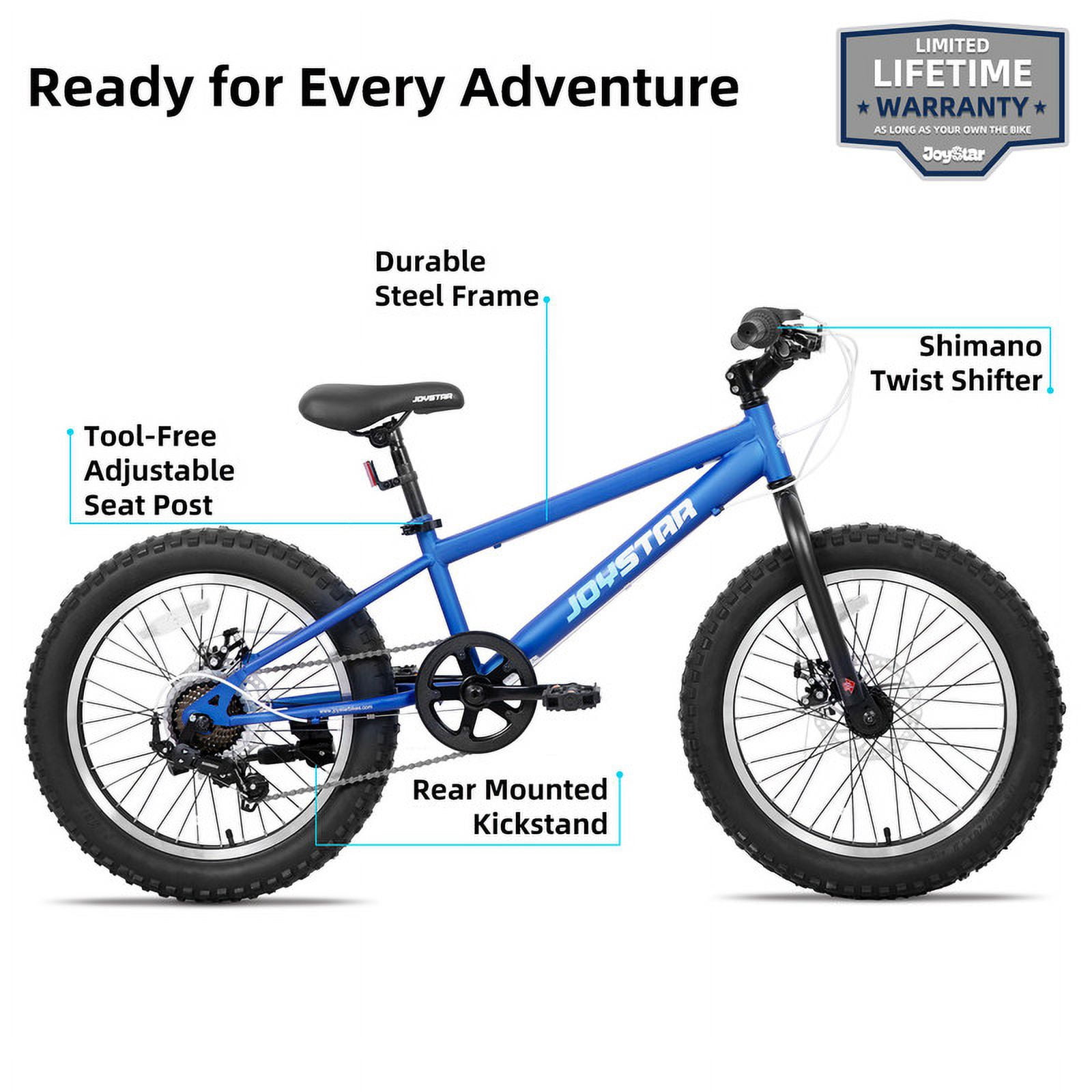JOYSTAR 20 Inch Mountain Bike for Kids Ages 7-12 Year Old, 3-Inch Wide Knobby Tires, 7 Speed Shimano Drivetrain, Disc Brakes, Fat Tire Kids Bicycles for Boys Girls