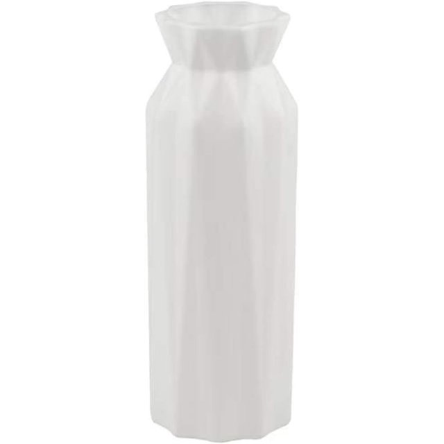Jarrón de plástico con apariencia de cerámica, jarrón irrompible geométrico simple, estilo nórdico adecuado para la decoración del hogar y la oficina 1123 (color: blanco)