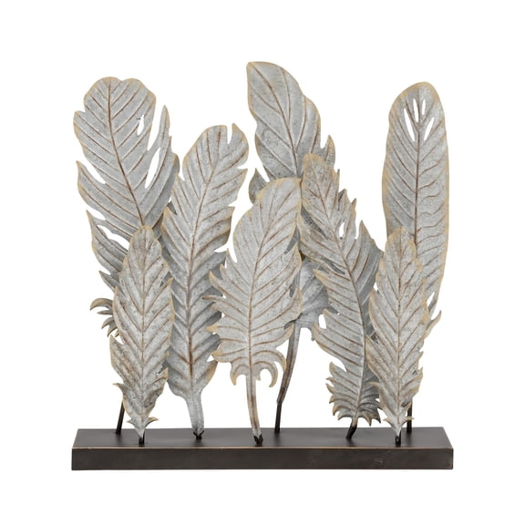 20" x 21" Gray Metal Feathers Bird Sculpture, by DecMode