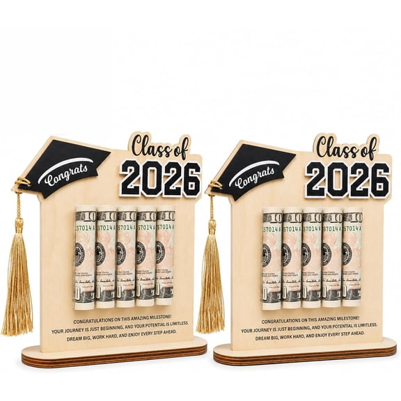 2026 Graduation Wooden Money Holder, Commemorative Keepsake for Grads, Creative Cash Holder Holds Up to 5 Bills, Suitable as a graduation gift for oneself or others (2 PC)