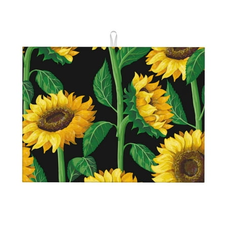 

Qekee Sunflower 1 Print Dish Drying Mat Dishes Drainer Mat for Kitchen Counter Microfiber Absorbent Dish Draining Reusable Washable Draining Racks Extra Large 18 x24