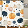 thumbnail image 4 of 4PCS Fall Shower Curtain Sets with Rugs, Waterproof White Fabric Shower Curtain, Autumn Harvest Blue Orange Pumpkin Watercolor Eucalyptus Leaves Botanical Berry Thanksgiving Bathroom Decor, 4 of 7