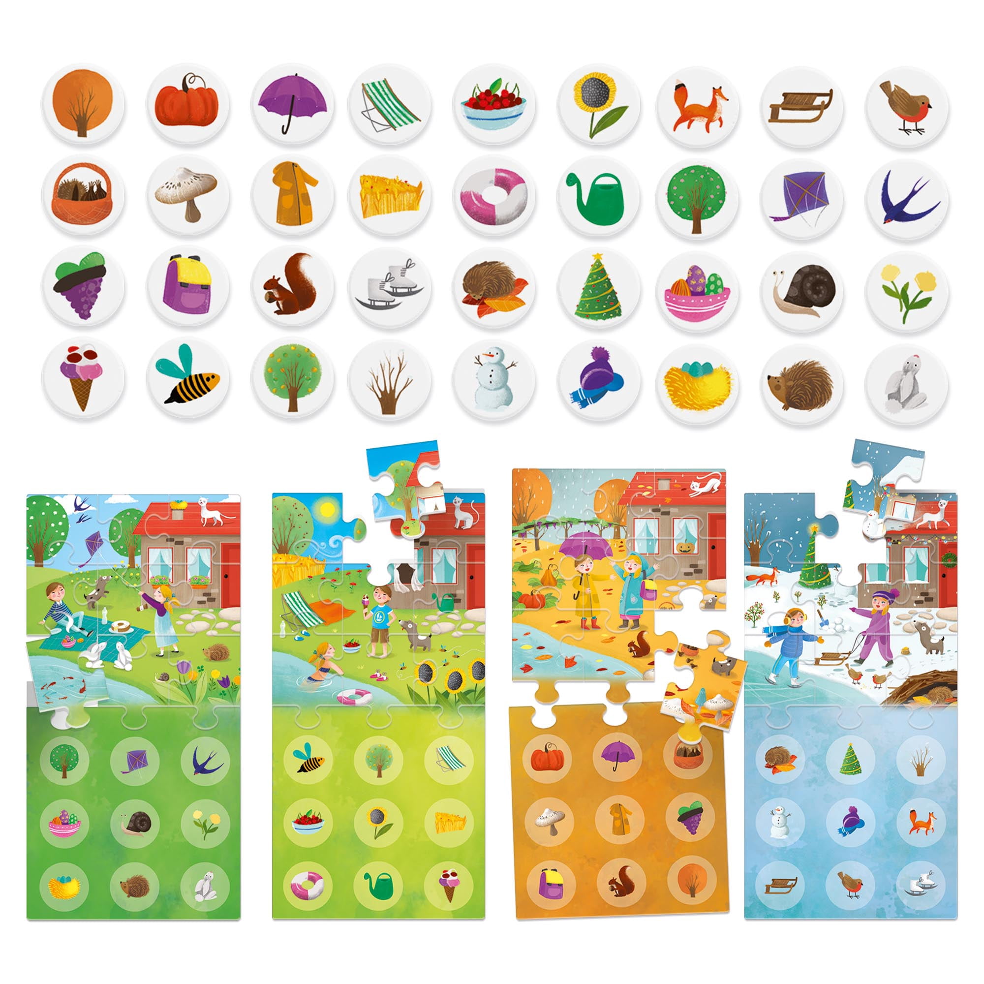 Headu: 4 Seasons Lotto - Matching Location Puzzle Game, Changing Weather Nature Scenes, Object Tile Pairing, Classification Recognition Play, Kids 3-6