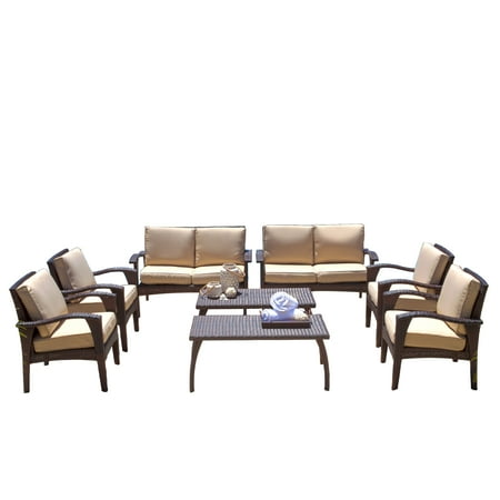 Amos Outdoor 8pc Brown Wicker Seating Set & Cushions