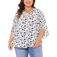thumbnail image 1 of Blusa de gasa de mujer plus size Agnes Orinda, con cuello en V, manga 3/4, estilo casual de verano, talla 3X, color blanco, 1 of 5