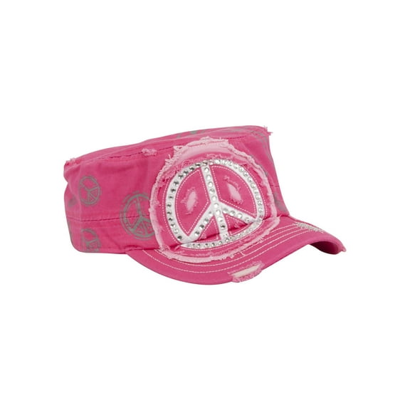 Distressed Style Adjustable Cadet Hat - Pink Peace