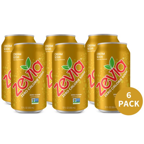 Zevia Zero Calorie Cream Soda, 6 Count, 12 Fl Oz (Case of 4)