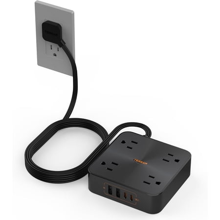 TESSAN Power Strip Surge Protector, 4 AC Outlets, 2 USB-C and 2 USB-A Ports, 6 ft Cord, Black