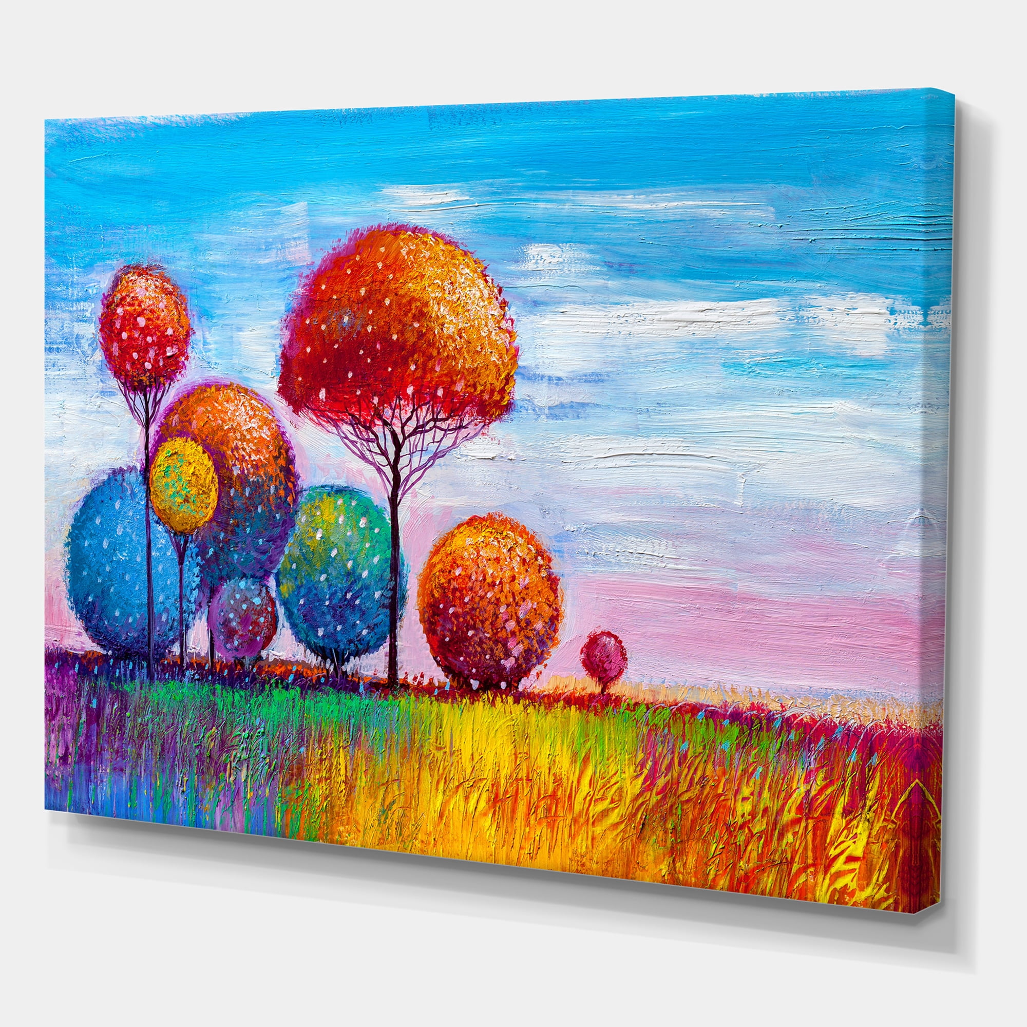 Designart ' Ornamental Colourful Trees IX ' Modern Canvas Wall Art Print