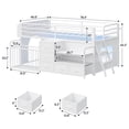 thumbnail image 2 of Low Loft Bed Twin Size with 5 Storage Drawers, Bookcase, LED Lights and Stuffed Animal Organizer, Metal Loft Bed with 13" H Safety Guardrail, Inclined Ladder and Under-Bed Play Space, White, 2 of 9