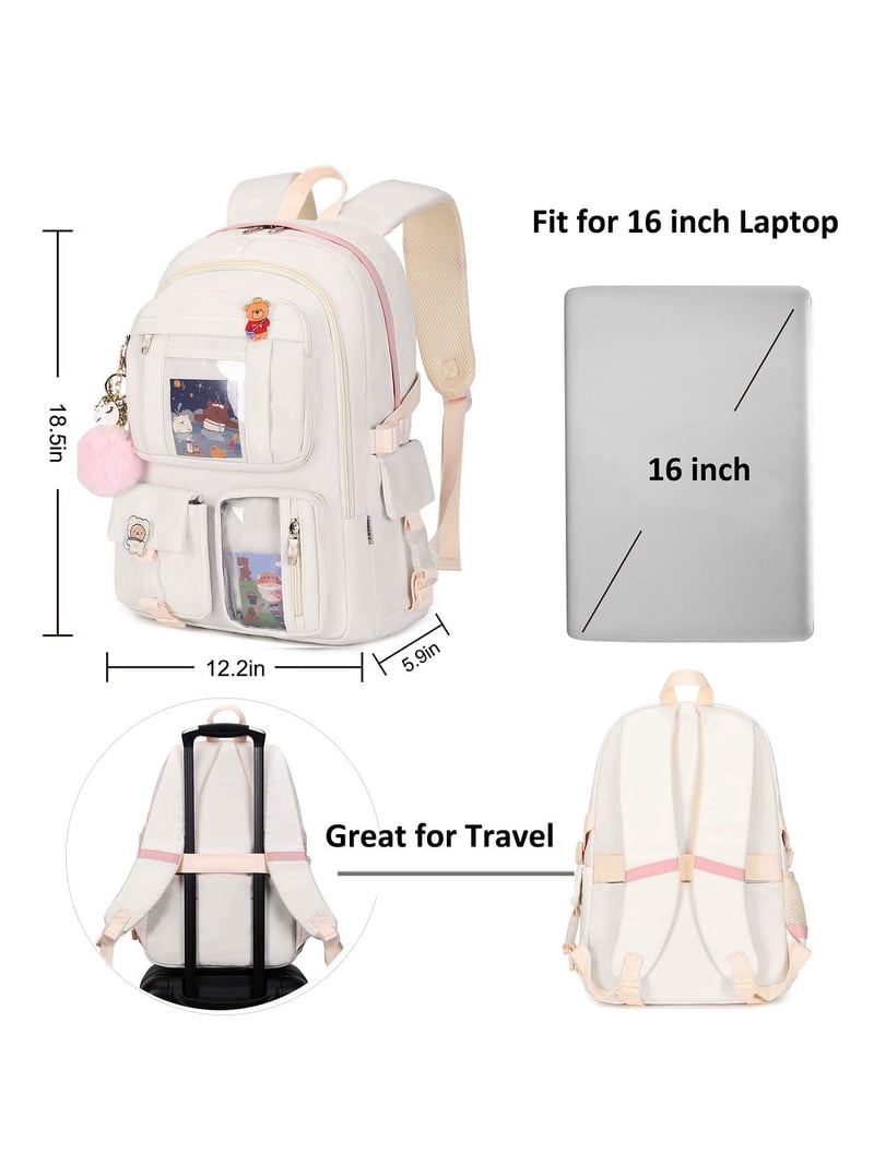 Ao ALI Victory Laptop Backpacks 16 Inch School Bag College Backpack Large Travel Daypack Kawaii Bookbags for Teens Girls Women Students (White)
