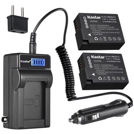Kastar 2-Pack DMW-BLC12 Battery and LCD AC Charger Compatible with Panasonic Lumix DMC-GH2K DMC-GH2KGK DMC-GH2KK DMC-GH2KS  Lumix DMC-GH2S  Lumix DC-G95 DC-G95MK  Lumix DMC-GH2HS Digital Camera