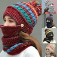 thumbnail image 4 of 3PCS Fleece Lined Women Knit Beanie Scarf Mouth Mask Set for Girl Winter Ski Hat with Pompom, 4 of 8