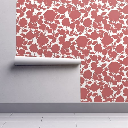 Silhouette Floral Wallpaper - Removable Water-Activated Wallpaper Red Roses Silhouette Floral Spring Summer