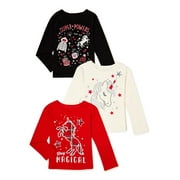 365 Kids From Garanimals Girls' Graphic T-Shirt with Long Sleeves, 3-Pack, Sizes 4-10