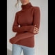 thumbnail image 5 of Suéteres Acanalados para Mujer, Lindos Suéteres de Punto de Cuello Alto, Ajustados y Cálidos Color Caramelo un Tamaño, 5 of 7