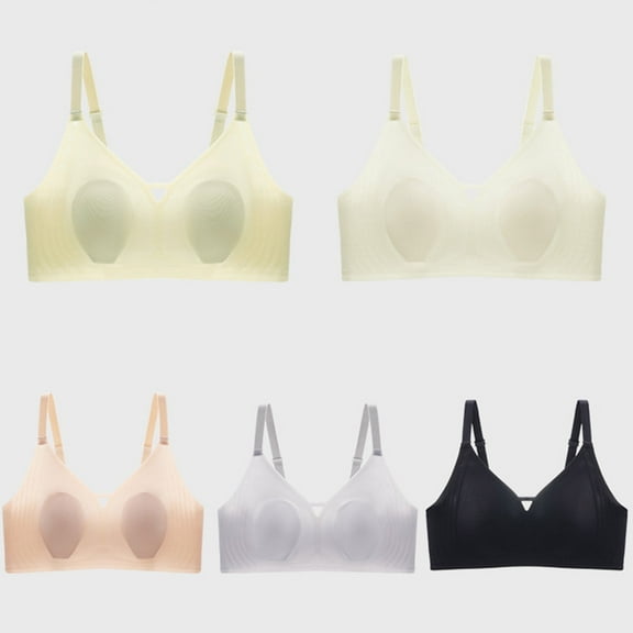 Women's Thin Jelly Glue Non Steel Ring Bra Lightweight Invisible Supportive Everyday Underwear with Adjustable Straps and Lifting Pads #Beige,L