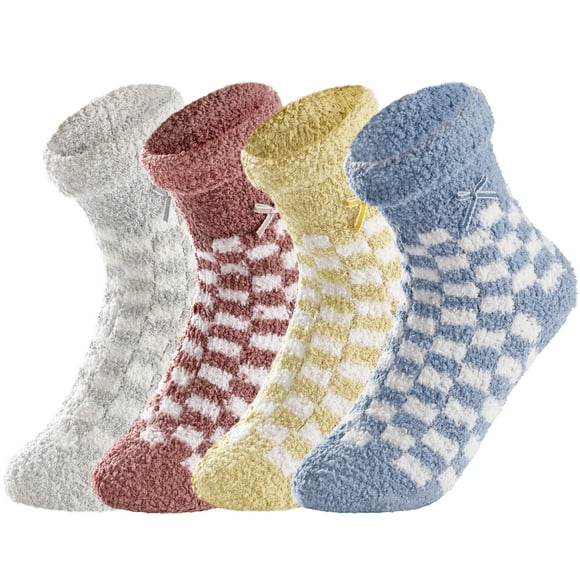 Women Fuzzy Socks Casual 4 Pairs Cozy Non-slip Warm Sleep Socks Fluffy Socks