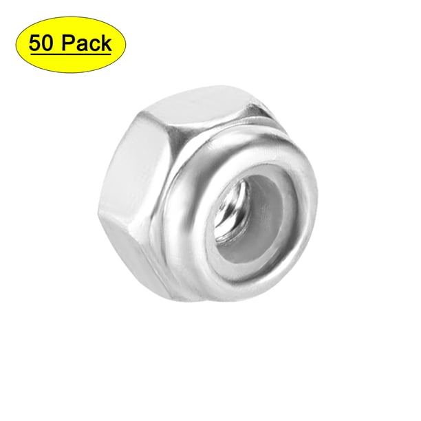 Uxcell Tuercas de bloqueo hexagonales M2.5x0.45mm de acero inoxidable con inserto de nylon, 50 piezas, plateadas