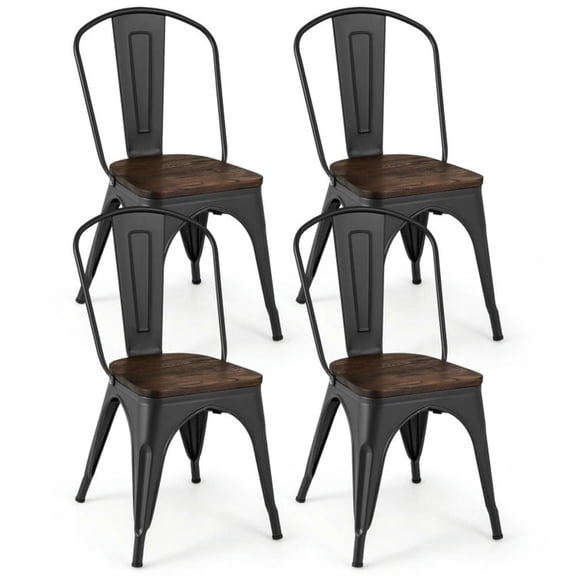 Resenkos Dining Room Chairs, Kitchen Chairs,Metal Dining Chairs Set of 4 Tolix Style Stackable Kitchen Chairs with Wood Seat-Black