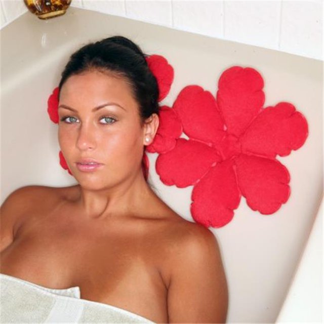 Living Health Products BTIF-002-10 2pcs Set - Inflatable Bath Cushion - Flower Red Terry Cloth