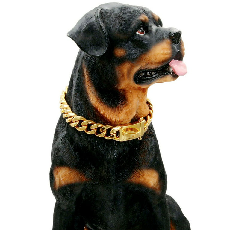  Gold Chain Dog Collar, Dog Chain Collars for Medium Large Dogs,  19mm Thick Gold Dog Collar Stainless Steel Metal Dog Chain with Buckle, 18K  Cuban Link Dog Collar Druable Chew