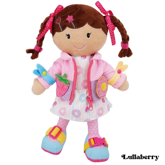 Lullaberry 15” Dressy Friends Daisy - Educational Stuffed Plush Doll For Kids and Toddlers 18 Months and Up - Montessori Buckle Soft Toy