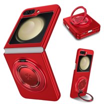 for Samsung Galaxy Z Flip 5 5G Phone Case, Magnetic 360 Rotating Ring Kickstand Frosted Hard PC Case with Wireless Charging Compatibility for Samsung Galaxy Z Flip 5 5G, Red