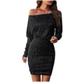 thumbnail image 4 of Lovskoo Women's 2024 Glitter Off Shoulder Batwing Long Sleeve Bodycon Sexy Mini Dress Black, 4 of 5