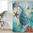 thumbnail image 4 of Shower Curtain, Teal Sea Turtle Starfish Coral Waterproof Shower Curtain Set with Hooks for Bathroom Showers,Stalls and Bathtubs,72x84In Underwater Marine Life, 4 of 7